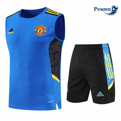 Peamu - Maillot Kit Entrainement Foot Manchester United Debardeur + Short 2022-2023 pfr491