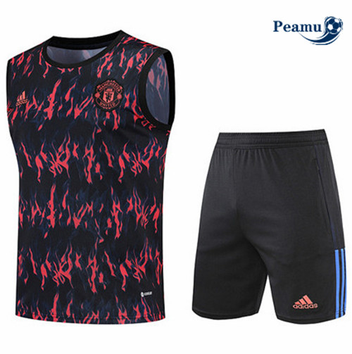 Peamu - Maillot Kit Entrainement Foot Manchester United Debardeur + Short 2022-2023 pfr495