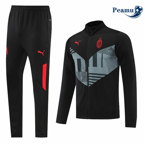 Peamu - Maillot Veste Survetement Foot AC Milan Noir 2022-2023 pfr359