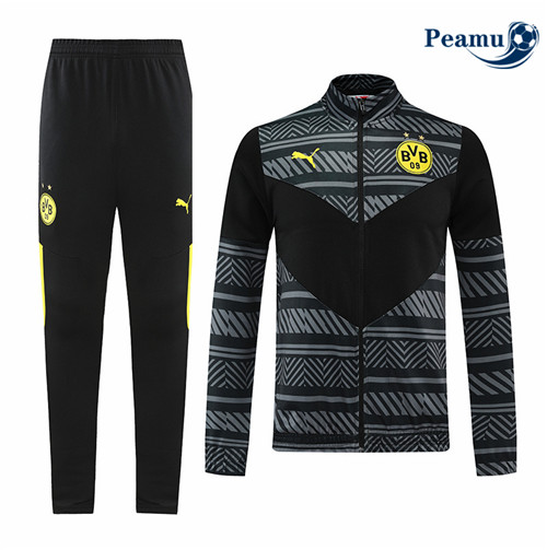 Peamu - Maillot Veste Survetement Foot Borussia Dortmund Noir Gris 2022-2023 pfr326