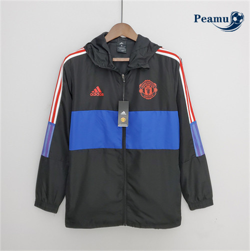 Peamu - Maillot Veste Coupe vent Foot Manchester United Noir/Bleu 2022-2023 pfr533