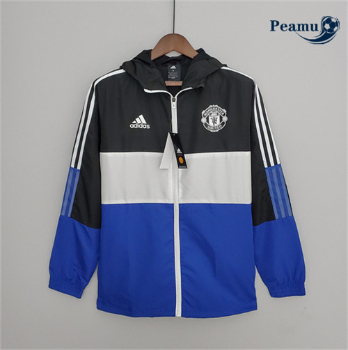 Peamu - Maillot Veste Coupe vent Foot Manchester United Noir/Blanc/Bleu 2022-2023 pfr534
