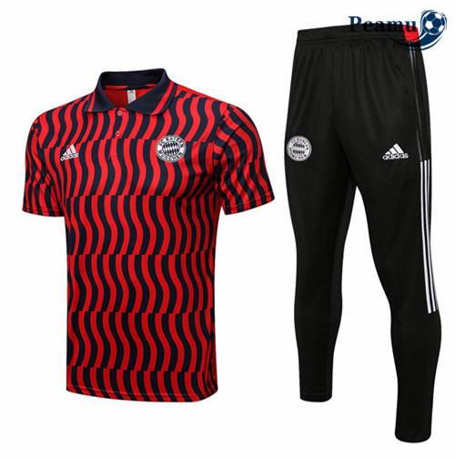 peamu.fr - Maillot foot Kit Entrainement Foot Polo Bayern Munich + Pantalon Rouge 2022-2023 F134