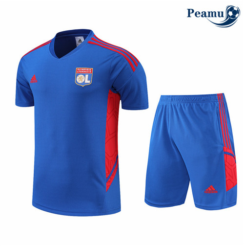 peamu.fr - Maillot foot Kit Entrainement Foot Lyon + Pantalon Bleu 2022-2023 F155