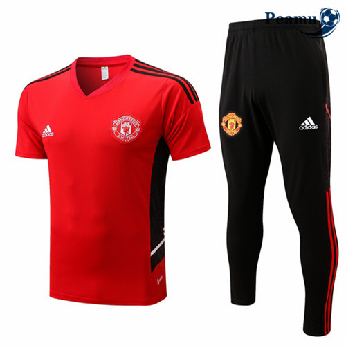 peamu.fr - Maillot foot Kit Entrainement Foot Manchester United + Pantalon Rouge 2022-2023 F158