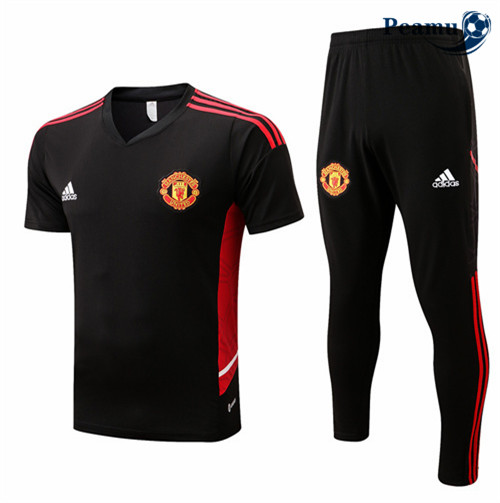 peamu.fr - Maillot foot Kit Entrainement Foot Manchester United + Pantalon Noir 2022-2023 F159