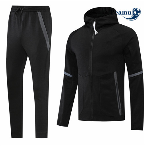 peamu.fr - Maillot foot Veste Survetement de foot Sans logo de marque à capuche Noir 2022-2023 F642