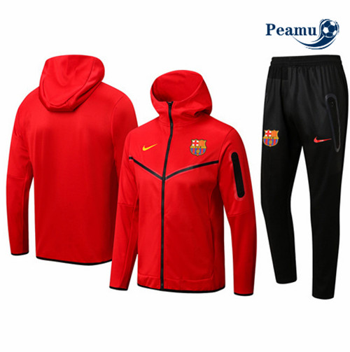 peamu.fr - Maillot foot Veste Survetement de foot Barcelone à capuche Rouge 2022-2023 F680