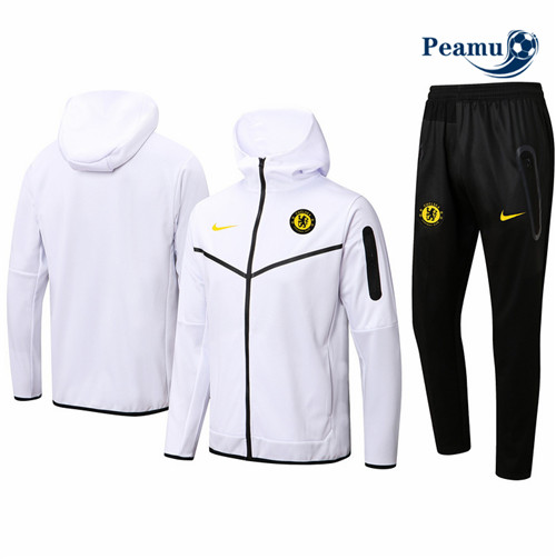 peamu.fr - Maillot foot Veste Survetement de foot Chelsea à capuche Blanc 2022-2023 F682