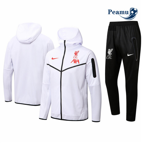 peamu.fr - Maillot foot Veste Survetement de foot Liverpool à capuche Blanc 2022-2023 F686