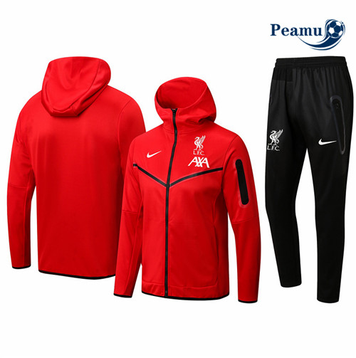 peamu.fr - Maillot foot Veste Survetement de foot Liverpool à capuche Rouge 2022-2023 F687