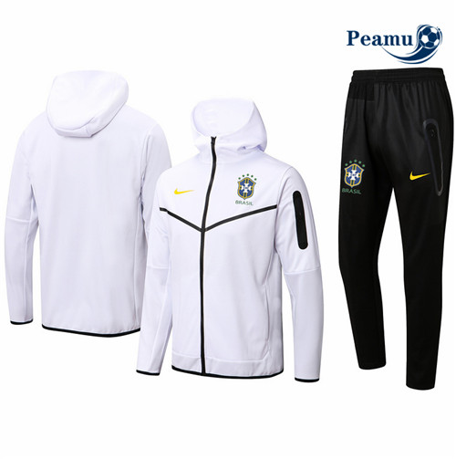 peamu.fr - Maillot foot Veste Survetement de foot Brésil à capuche Blanc 2022-2023 F700