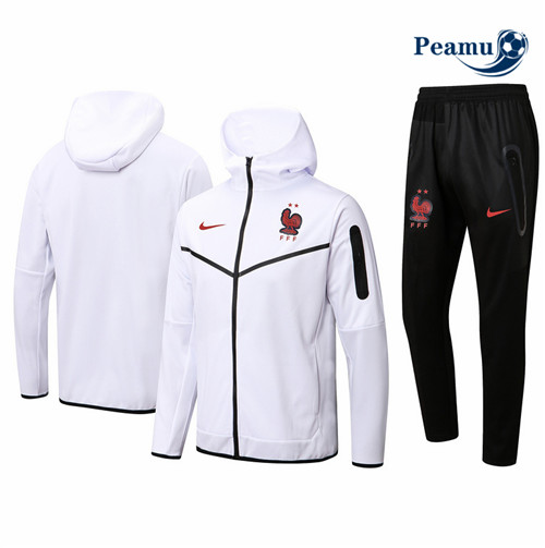 peamu.fr - Maillot foot Veste Survetement de foot France à capuche Blanc 2022-2023 F701