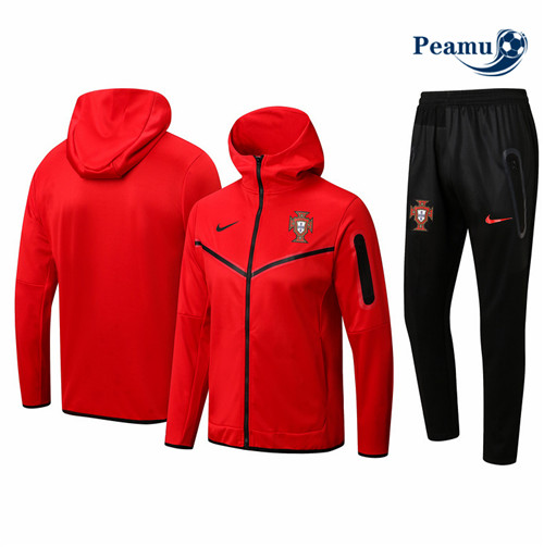 peamu.fr - Maillot foot Veste Survetement de foot Portugal à capuche Rouge 2022-2023 F703