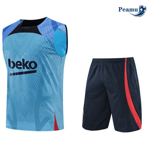 Peamu - Maillot Kit Entrainement Foot Barcelone Debardeur + Pantalon Bleu 2022-2023