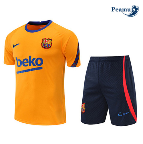Peamu - Maillot Kit Entrainement Foot Barcelone + Pantalon Orange/Bleu Marine 2022-2023