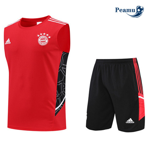 Peamu - Maillot Kit Entrainement Foot Bayern Munich Debardeur + Pantalon Rouge/Noir 2022-2023