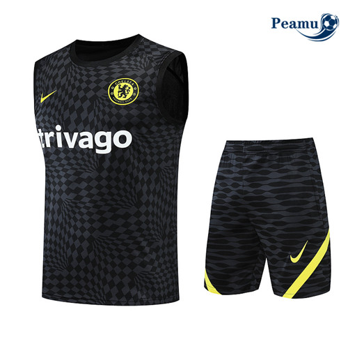 Peamu - Maillot Kit Entrainement Foot Chelsea Debardeur + Pantalon Noir 2022-2023