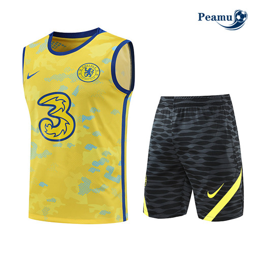 Peamu - Maillot Kit Entrainement Foot Chelsea Debardeur + Pantalon Jaune 2022-2023