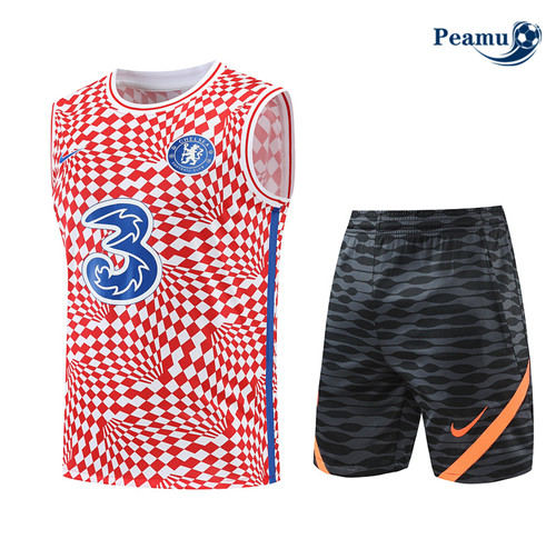 Peamu - Maillot Kit Entrainement Foot Chelsea Debardeur + Pantalon Rouge/Blanc 2022-2023