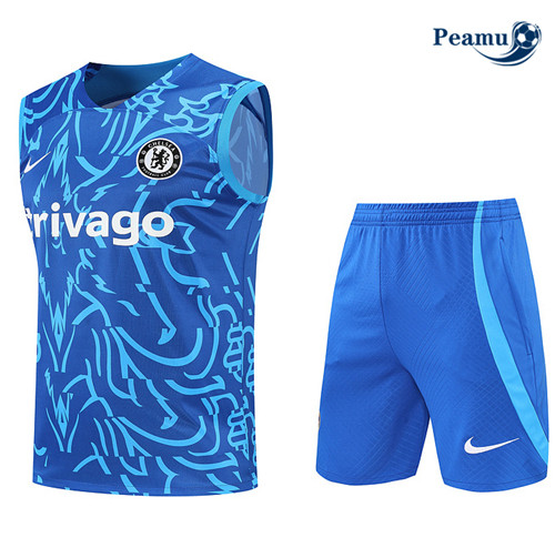 Peamu - Maillot Kit Entrainement Foot Chelsea Debardeur + Pantalon Bleu 2022-2023