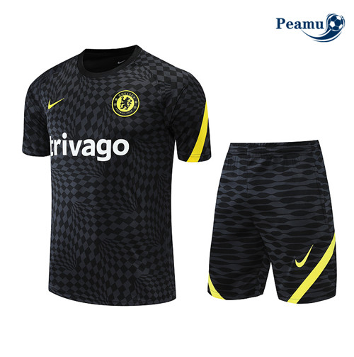 Peamu - Maillot Kit Entrainement Foot Chelsea + Pantalon Noir/Gris 2022-2023