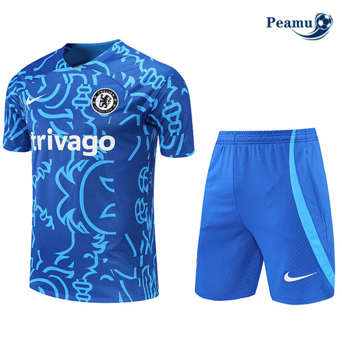 Peamu - Maillot Kit Entrainement Foot Chelsea + Pantalon Bleu 2022-2023