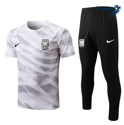 Peamu - Maillot Kit Entrainement Foot Corée + Pantalon Blanc/Gris/Noir 2022-2023