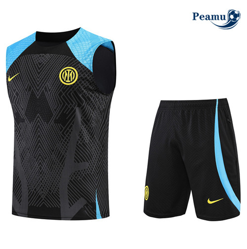 Peamu - Maillot Kit Entrainement Foot Inter Milan Debardeur + Pantalon Noir 2022-2023