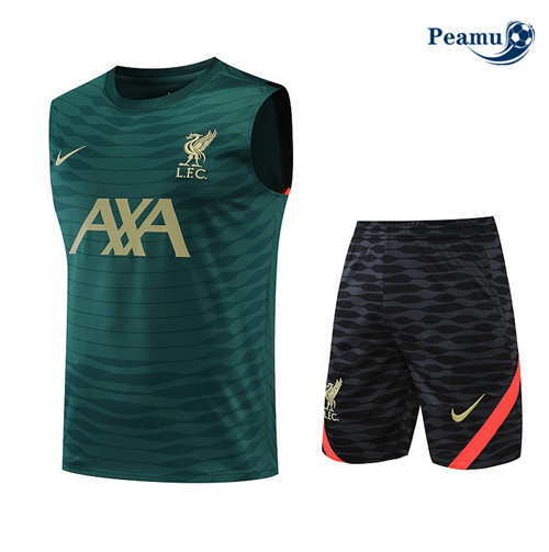 Peamu - Maillot Kit Entrainement Foot Liverpool Debardeur + Pantalon Vert 2022-2023