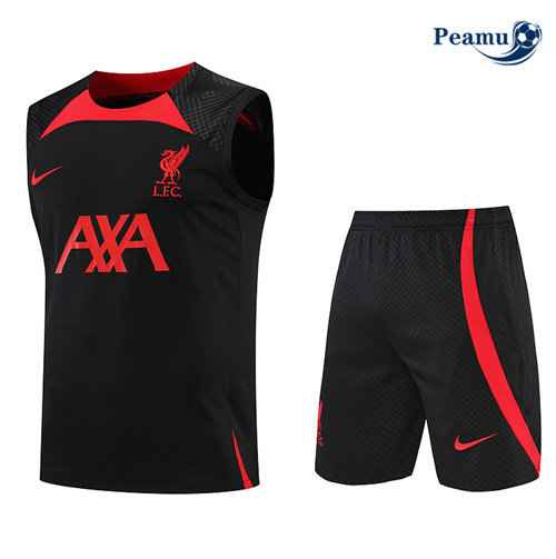 Peamu - Maillot Kit Entrainement Foot Liverpool Debardeur + Pantalon Noir 2022-2023