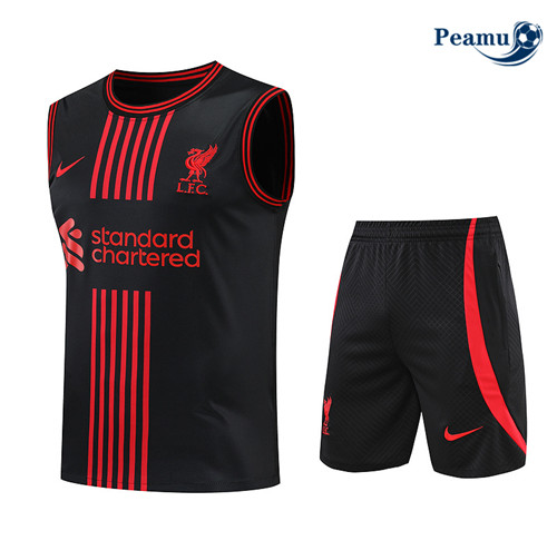 Peamu - Maillot Kit Entrainement Foot Liverpool Debardeur + Pantalon Noir 2022-2023