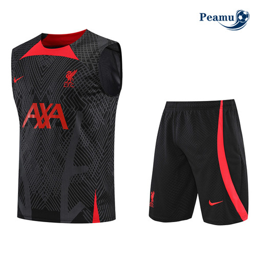 Peamu - Maillot Kit Entrainement Foot Liverpool Debardeur + Pantalon Noir 2022-2023