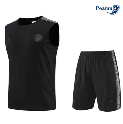 Peamu - Maillot Kit Entrainement Foot Manchester United Debardeur + Pantalon Noir 2022-2023