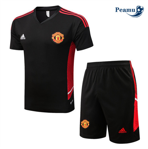 Peamu - Maillot Kit Entrainement Foot Manchester United + Pantalon Noir 2022-2023