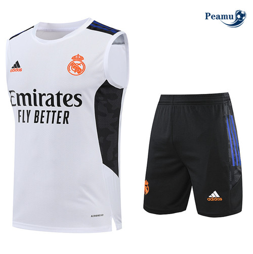 Peamu - Maillot Kit Entrainement Foot Real Madrid Debardeur + Pantalon Blanc/Noir 2022-2023