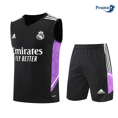 Peamu - Maillot Kit Entrainement Foot Real Madrid Debardeur + Pantalon Noir 2022-2023