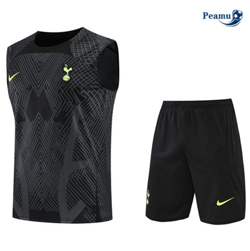 Peamu - Maillot Kit Entrainement Foot Tottenham Hotspur Debardeur + Pantalon Noir 2022-2023