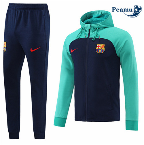 Peamu - Veste Survetement Foot p072 Barcelone à capuche Bleu Marine/Bleu 2022-2023