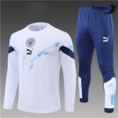 Peamu - Survetement Foot p348 Manchester City Enfant Blanc/Bleu Marine 2022-2023