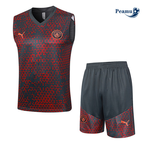 Maillot foot Kit Entrainement Manchester City Debardeur + Shorts Rouge 2023/2024 p6550