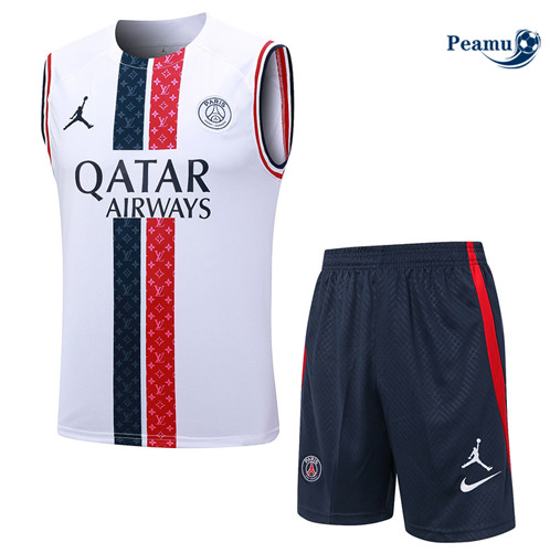 Maillot foot Kit Entrainement Paris PSG Debardeur + Shorts Blanc 2023/2024 p6510