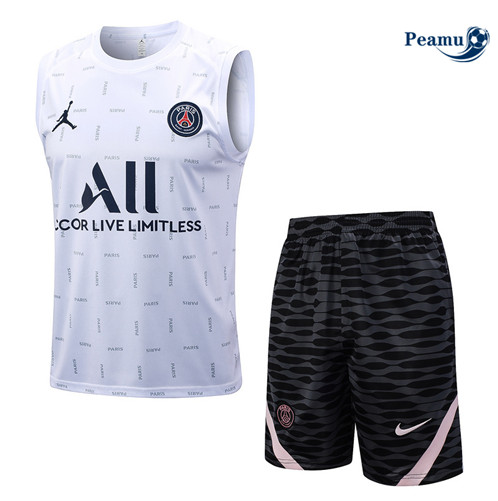 Maillot foot Kit Entrainement Paris PSG Debardeur + Shorts Blanc 2023/2024 p6512