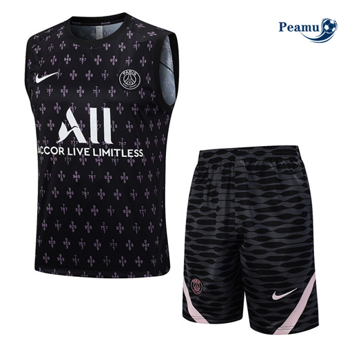 Maillot foot Kit Entrainement Paris PSG Debardeur + Shorts Noir 2023/2024 p6515