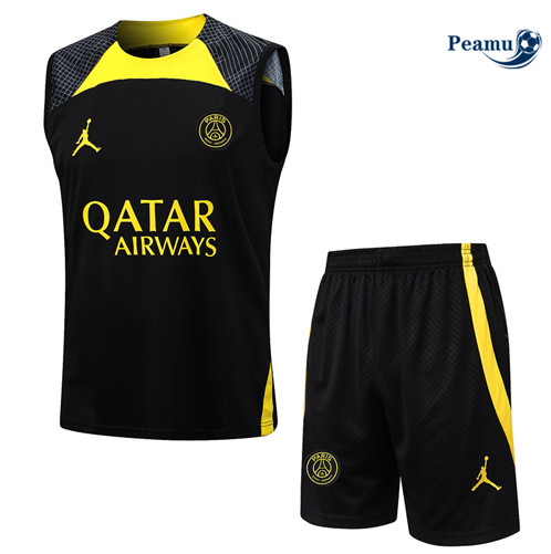 Maillot foot Kit Entrainement Paris PSG Debardeur + Shorts Noir 2023/2024 p6516