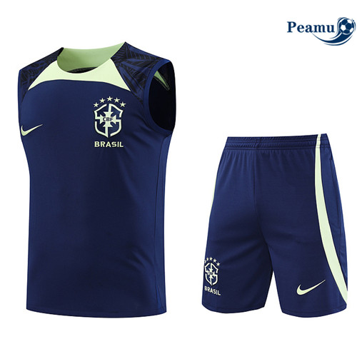 Peamu - Maillot Kit Entrainement Foot Brésil Debardeur + Pantalon Bleu 2022/2023 Original