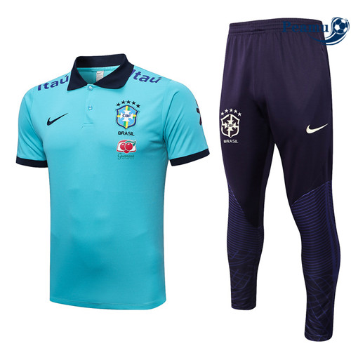 Peamu - Maillot Kit Entrainement Foot Brésil + Pantalon Bleu 2022/2023 discout