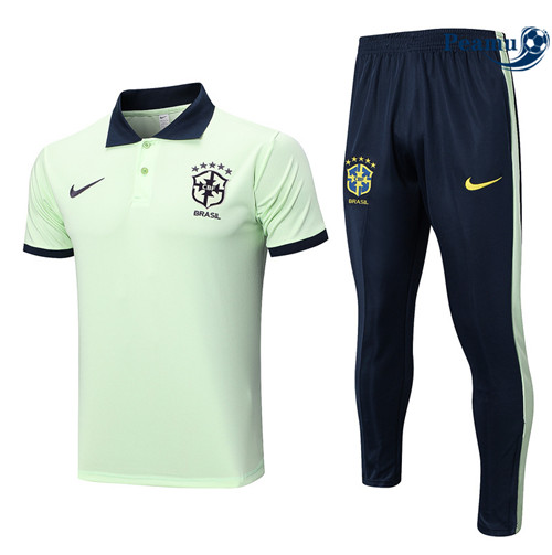 Peamu - Maillot Kit Entrainement Foot Brésil Polo + Pantalon Blanc 2023/2024 Officiel