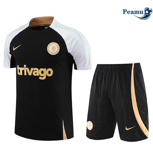 Peamu - Maillot Kit Entrainement Foot Chelsea + Pantalon noir 2023/2024 Soldes