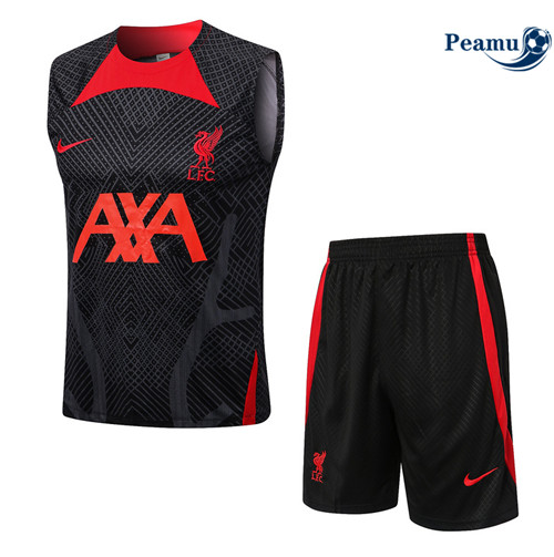 Peamu - Maillot Kit Entrainement Foot Liverpool Debardeur + Pantalon noir 2022/2023 Paris